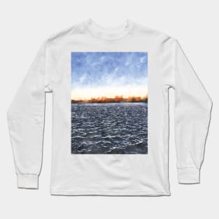 Minimal Monochrome Autumn Coastal Breeze Mid Century Modern Watercolor Painting Long Sleeve T-Shirt